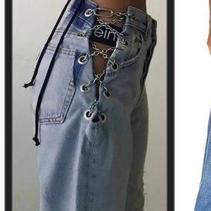 EB Denim High Rise Blue Lace-Up Jeans